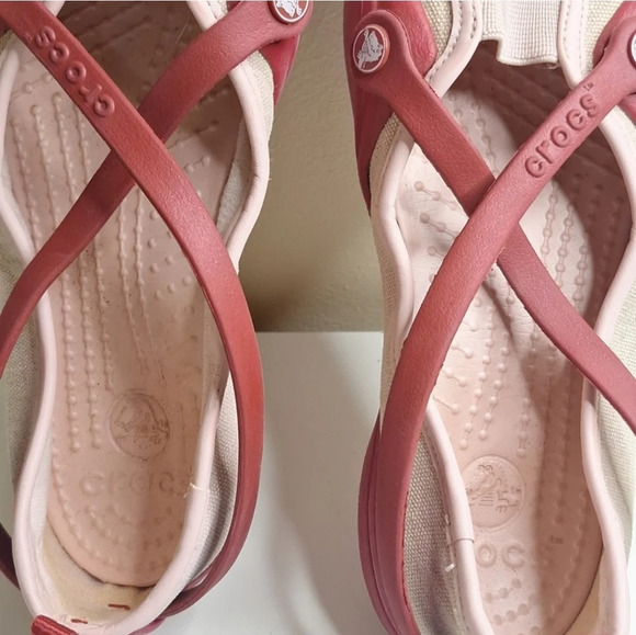CROCS Celeste Cross Strap Mary Jane Slip On Red Pink Shoes Women'sSize 7 - Picture 8 of 8